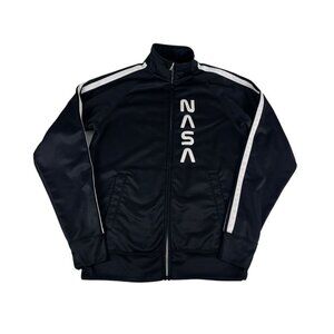 Space Center NASA Men's Jacket Top Black White Full Zip Long Sleeve Track Suit M